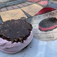 Raspberry ice cream sandwich    at Ima's Kitchen in Denman Island