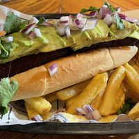 Avocado hotdog, with fries   at Next Level in Halifax