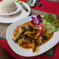 Vegetable penang.. without fish sauce! Yay 😋😁🙏 at Kanchi in Hua Hin