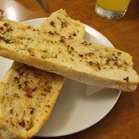 Vegan Garlic Bread. at Tafarn Pencei Cafe Bar in Porthmadog