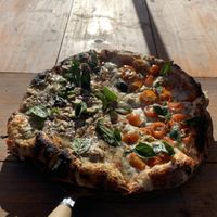 Half vegan Semills/half vegetarian norteña  at El Bahiano Pizza Bar in Caldera