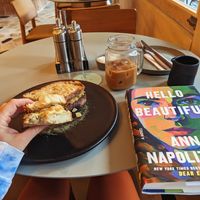 Kimchi sandwich & cold brew with oat milk at Gusto Creciente  in Lima