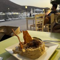 Hummus with grilled onions  at Youkali in Amorgos