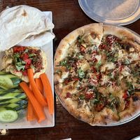 Hummus plate and Farmers Market pizza made vegan  at San Juan Island Brewing Company in San Juan Island
