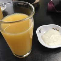 Juice and a small desert   at Orellana in Manizales