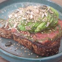 Avocado on toast with basil oil at Batx in Mallorca