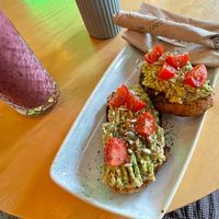 Avocado toast and the blueberry smoothie  at Kave - Hammersmith in West London
