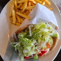 Vegan gyro with fries at Kafe Neo in Edmonds