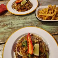 Drunken Noodles Tofu, Spicy Fries and Pad Thai Tofu at My Kitchen in Manchester
