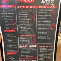 Bar menu  at Slice Pizza & Brewhouse in Vestavia Hills