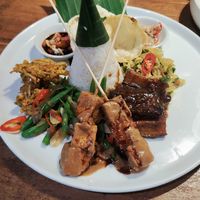 Nasi campur(not sure if the fritters in the left are vegan) at Warung Umah Bali in Gianyar