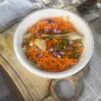 Cutting all the ingredients  at Bu Herni's Cooking Course in Yogyakarta