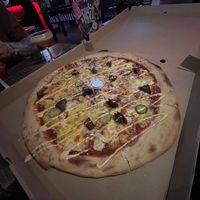 Vegan cheeseburger pizza 100% vegan at Dirty Blondes in Blackpool