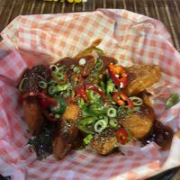 Vegan chick wings in jerk sauce  at Dirty Blondes in Blackpool