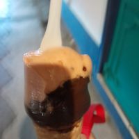 Dark chocolate and strawberry + vegan cone at Collina Positano Bakery in Positano