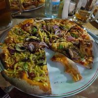 Vegan pizza at Taverna Akrogiali in Samos