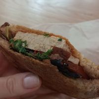 Marinated tofu, mushroom, tomato & harissa toastie at Spicer + Cole - Finzels Reach in Bristol