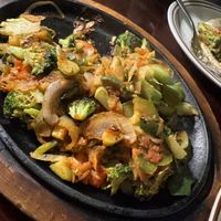 The vegetable fajitas. Served with tortillas, rice, beans, lettuce, tomato, and guacamole    at Rosalia's in Orangeburg