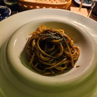 Spaghetti with white and black garlic at Cap E Fierr in Ischia