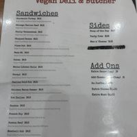 Current standard menu as of 3-5-2026  at Vegan Deli and Butcher in St Louis