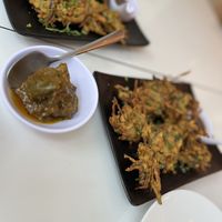 The sauce you see with the spoon is a chutney called “Pickles.” Let's just say “Pickles” is a star! Fully Vegan.  at Senor Naan - Oaxaca de Juarez  in Oaxaca