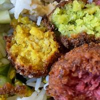 Stoplight Falafel-Two falafel balls of each flavor  at Foxy Falafel in St Paul