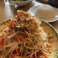 Vegan papaya salad and sticky ricee  at Thien Tam in Toronto
