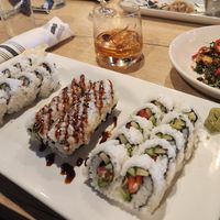 Vegan veggie rolls, avocado rolls, brussel sprouts, smoked old fashioned at Farm And Fire in Santa Rosa Beach