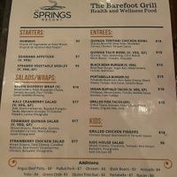 Menu  at The Springs Resort & Spa in Pagosa Springs