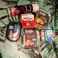 Products bought from Veggie4U. My favorites from these are vegan whipped cream and Happy cheeze Italian herbs. The big chunk of cheddar works for a vegan cheese tasting evening.  at Veggie4U in The Hague