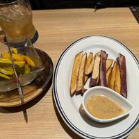 craft ginger ale, Japanese pickles, Japanese sweet potato  at Box Burger - Yumoto in Hakone