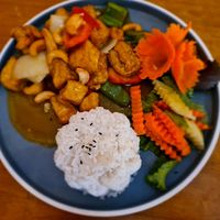 Tofu with rice and vegetables at Hong Hoai's Restaurant in Hanoi