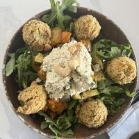 Vegan falafel bowl with cashew tzatziki   at Sparrow Coffee in Saskatoon
