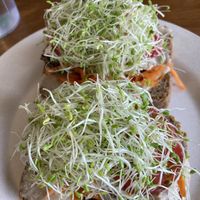 Black bean burger on homemade gf bread  at Sweet Cane Cafe in Hilo
