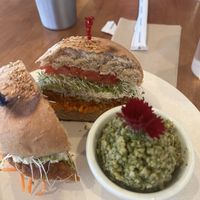 Smoky taro burger (sub mac nut spread instead of cheese)  at Sweet Cane Cafe in Hilo
