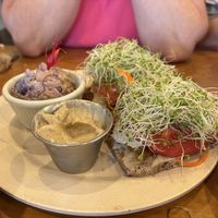 GF smoky taro burger with poke  at Sweet Cane Cafe in Hilo