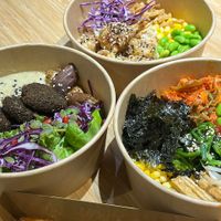 Buddha bowl , tofu teriyaki bowl , added on the other kind of tofu which was amazing and kimchibap  at Tiny Food Cafe in Kuala Lumpur