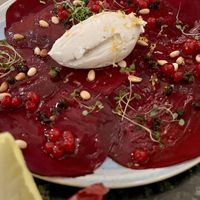 Beetroot carpaccio with vegan chevre  at Kirsikka in Helsinki