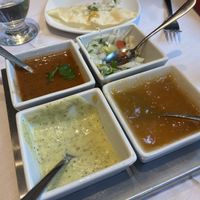 Poppadoms and condiments   at Red Indigo in Hay-on-wye