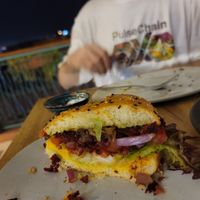 Vegan burger cut in half at Ayaso in Marrakech