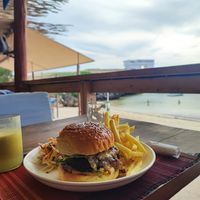 Burger and fries at Kokomo Beach Bar and Restaurant in Watamu