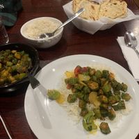 Bahindi Masala and Naan. Enough here for two.   at Tandoori Grill  in Puyallup