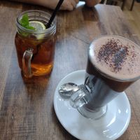 Hot choc & raspberry iced tea at Café Dolce in Lancaster