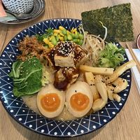 vegan ramen option with added egg  at Ramen Brothers in Den Bosch