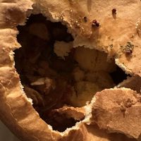 Vegan mushroom stew with polenta and pita  at Vlahia Inn in Moieciu De Sus