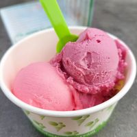 Pomegranate and melon (in a cup, because wafer may contain milk) at Eis Factory in Bad Soden-salmuenster