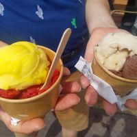 Vegan Clementine, vegan cherry, vegan chocolate and vegan banana at Le Glacier de la Corniche in Marseille