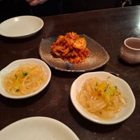 Welcome noodles and kimchi at Izakaya Sanzoku in Tokyo