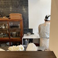 The owners / chefs making the food is on display for the guests to connect with  at Soba Horiba in Kyoto