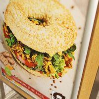 Vegan bagel ad at Coffee Fellows - Bärenplatz in Bern